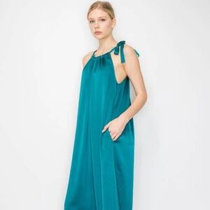NWT Melloday Teal Satin Midi Dress Small With Pockets